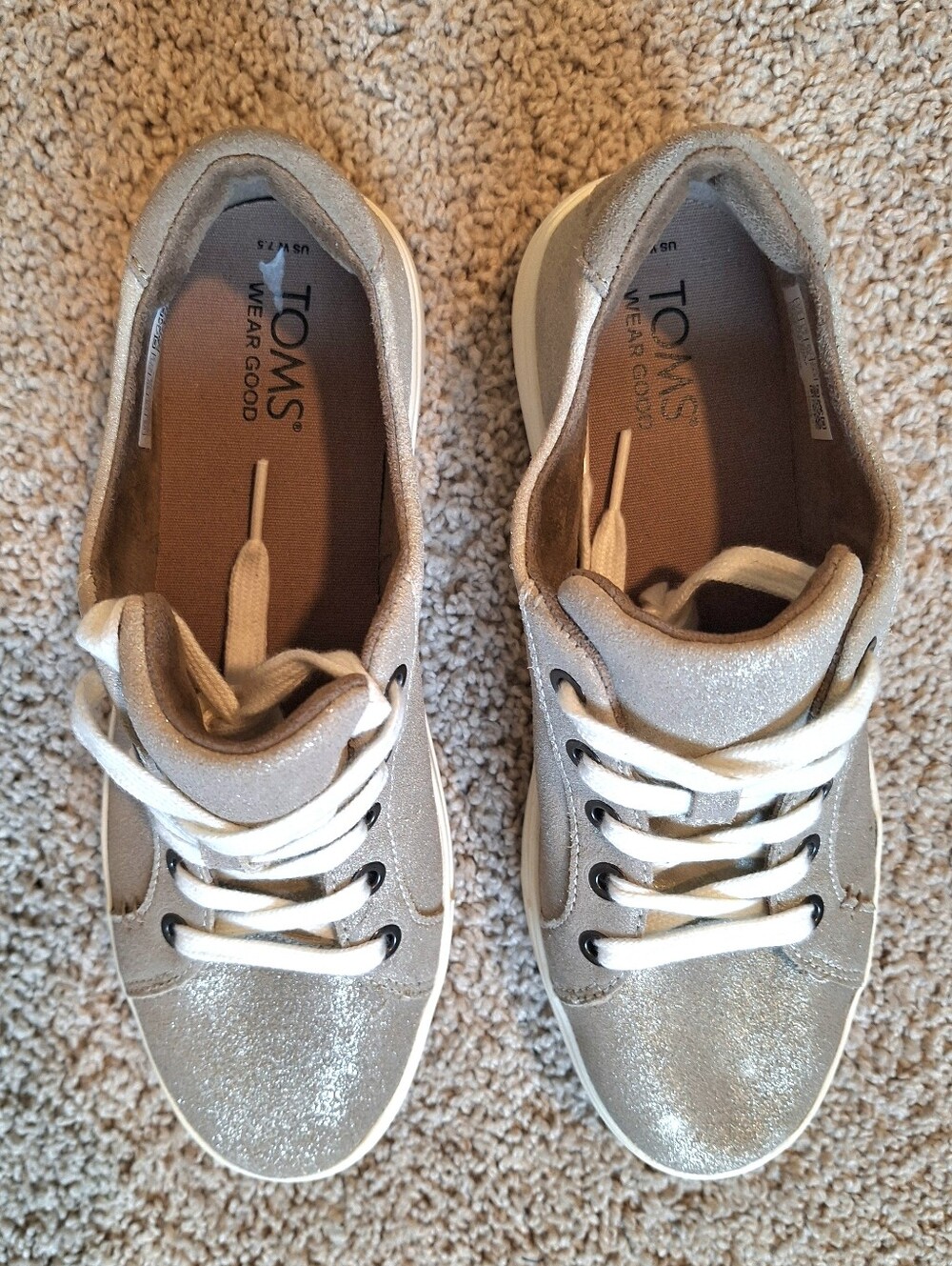 TOM'S Women's Kameron Lace-Up Sneakers Champagne Gold Metallic Size 7.5 - Picture 4 of 9